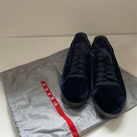 blue prada sneaker|Prada blue velvet sneakers.